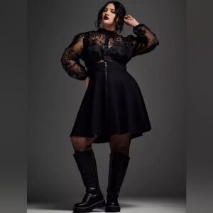 Torrid Nightfall Front-Zip Black Goth Pinafore Dress 1X NWT